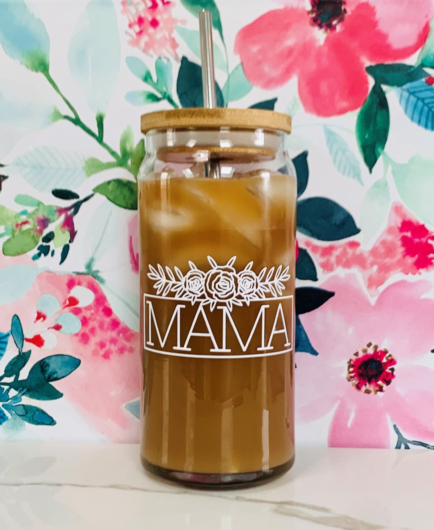 20 oz. Mama Floral Glass Can