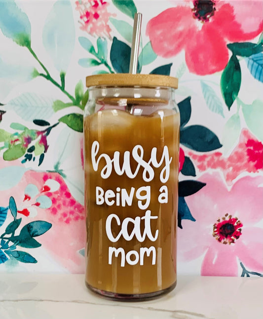 20 oz. Cat Mom Glass Can